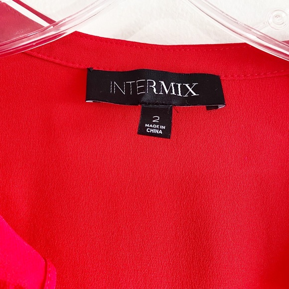 Intermix Dress Aviana Silk Wrap Ruffle Long Sleeve Red Dress - Picture 8 of 13